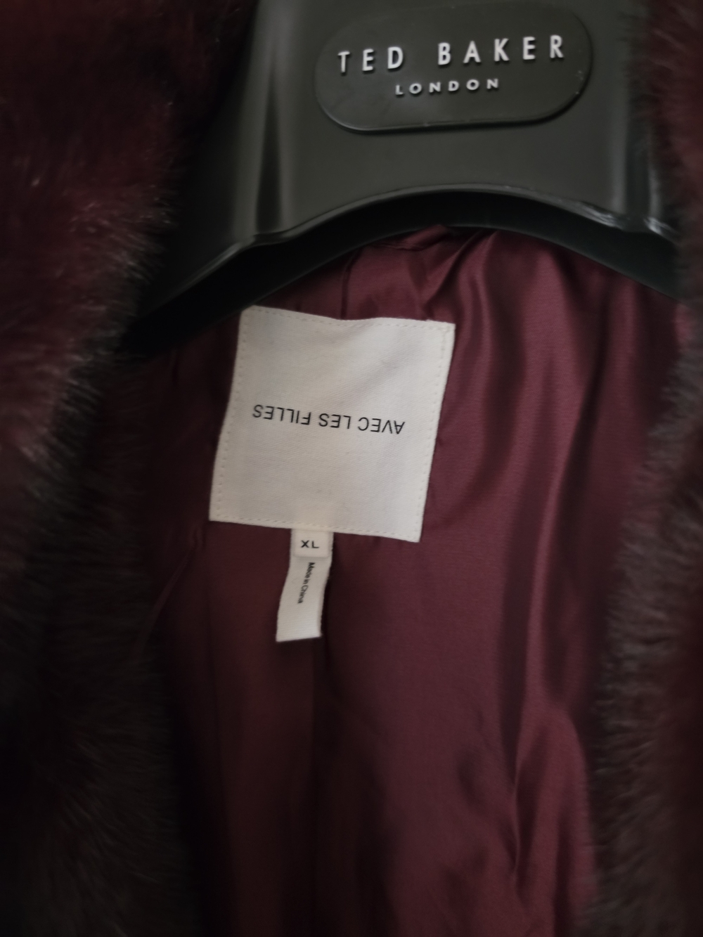 Avec Les Filles Plush Faux Fur Teddy Coat in Deep Burgundy - Picture 2 of 3